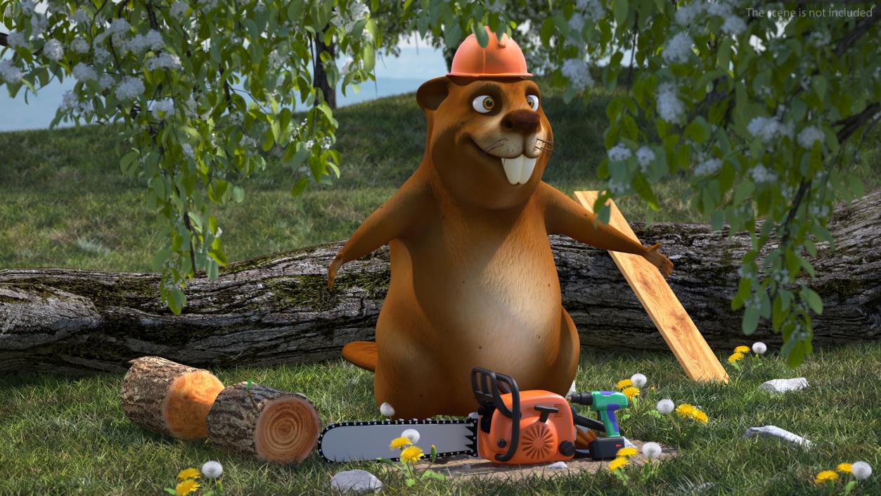 Cartoon Beaver with Tools Set 3D model