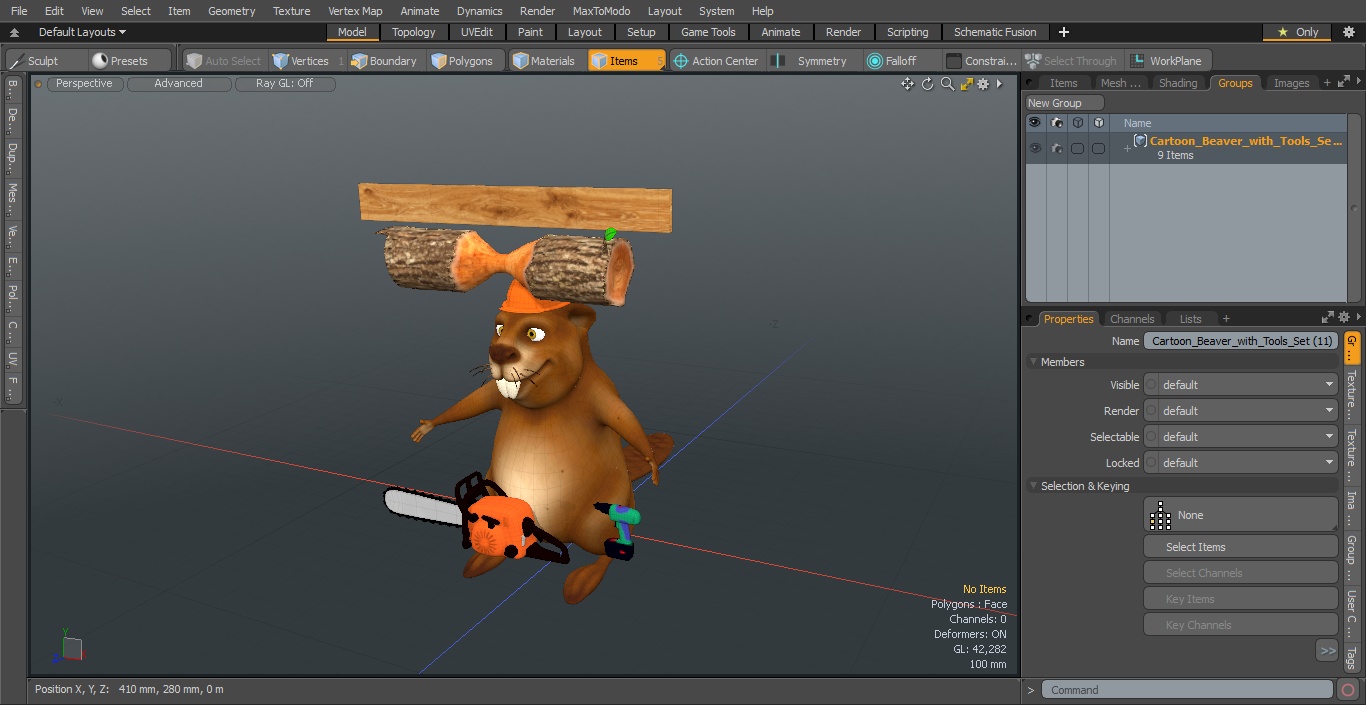 Cartoon Beaver with Tools Set 3D model