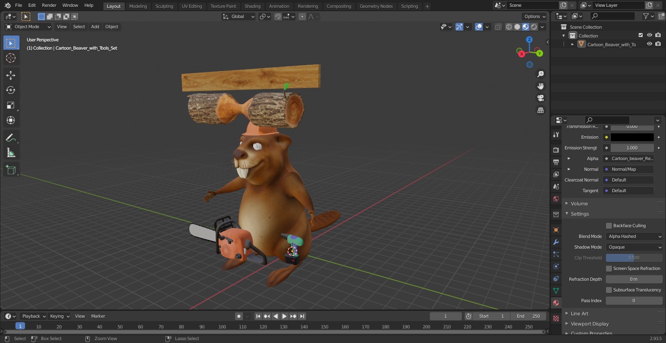 Cartoon Beaver with Tools Set 3D model