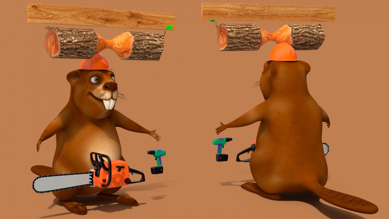 Cartoon Beaver with Tools Set 3D model