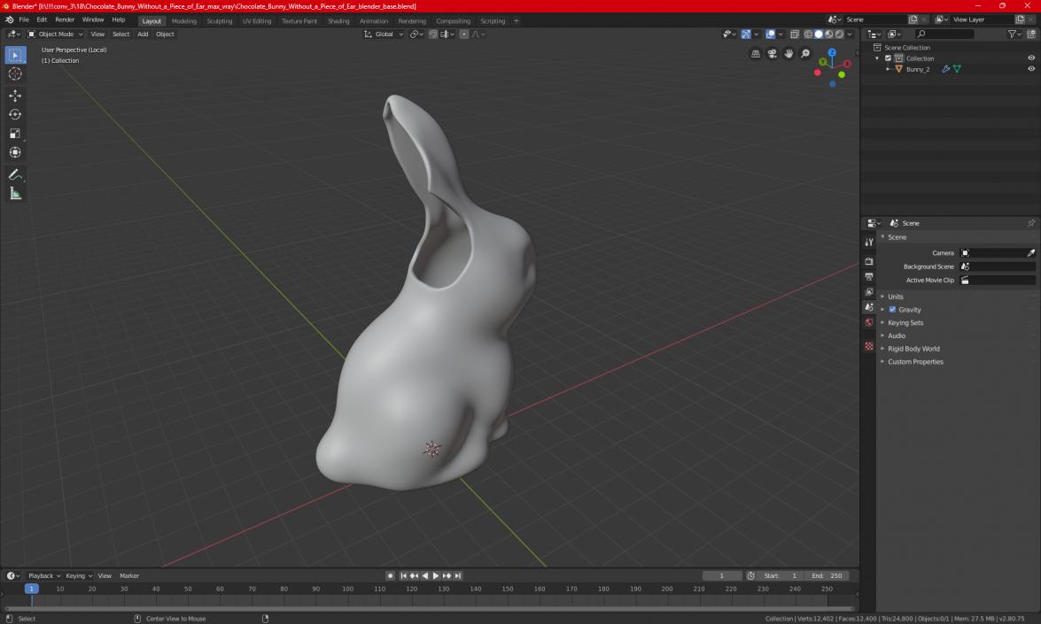 3D model Chocolate Bunny Without a Piece of Ear 2