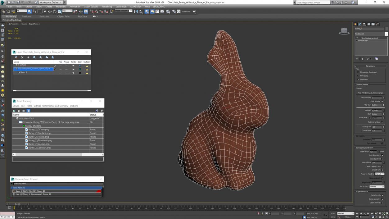 3D model Chocolate Bunny Without a Piece of Ear 2