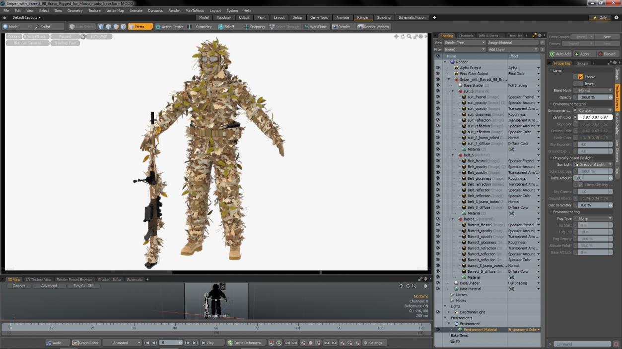 Sniper with Barrett 98 Bravo Rigged for Modo 3D model