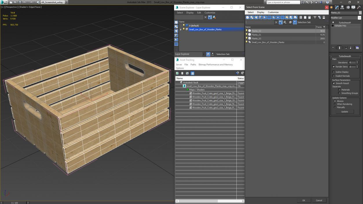 3D model Small Low Box of Wooden Planks