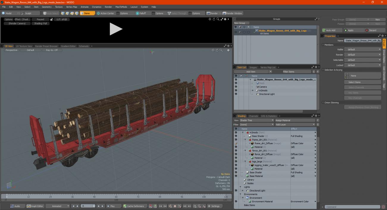 3D model Stake Wagon Rnoos 644 with Big Logs