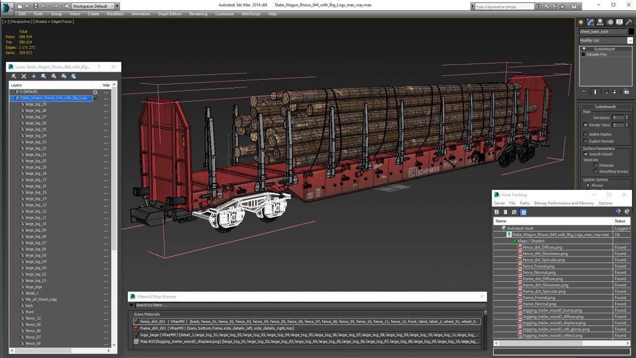 3D model Stake Wagon Rnoos 644 with Big Logs