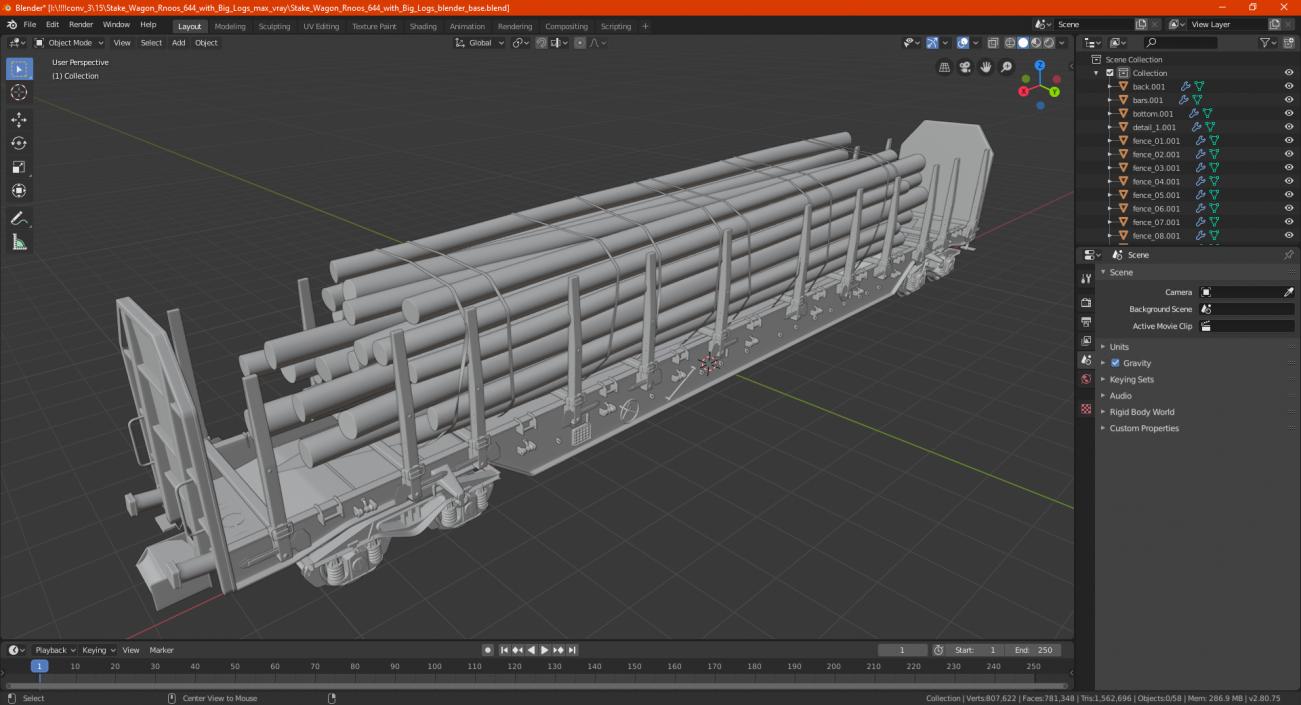 3D model Stake Wagon Rnoos 644 with Big Logs