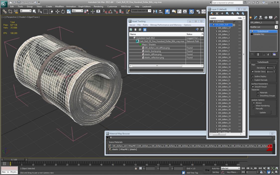 Cash Roll Of One Hundred Dollar Bills 3D