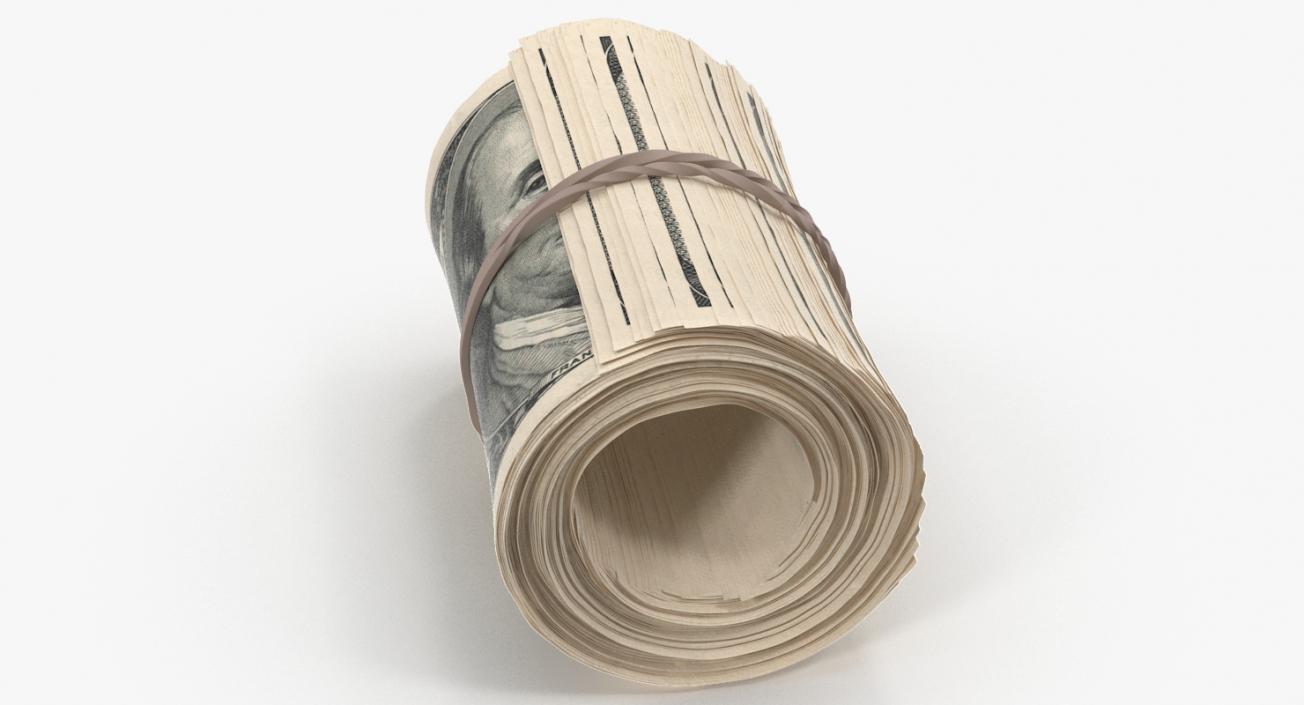 Cash Roll Of One Hundred Dollar Bills 3D