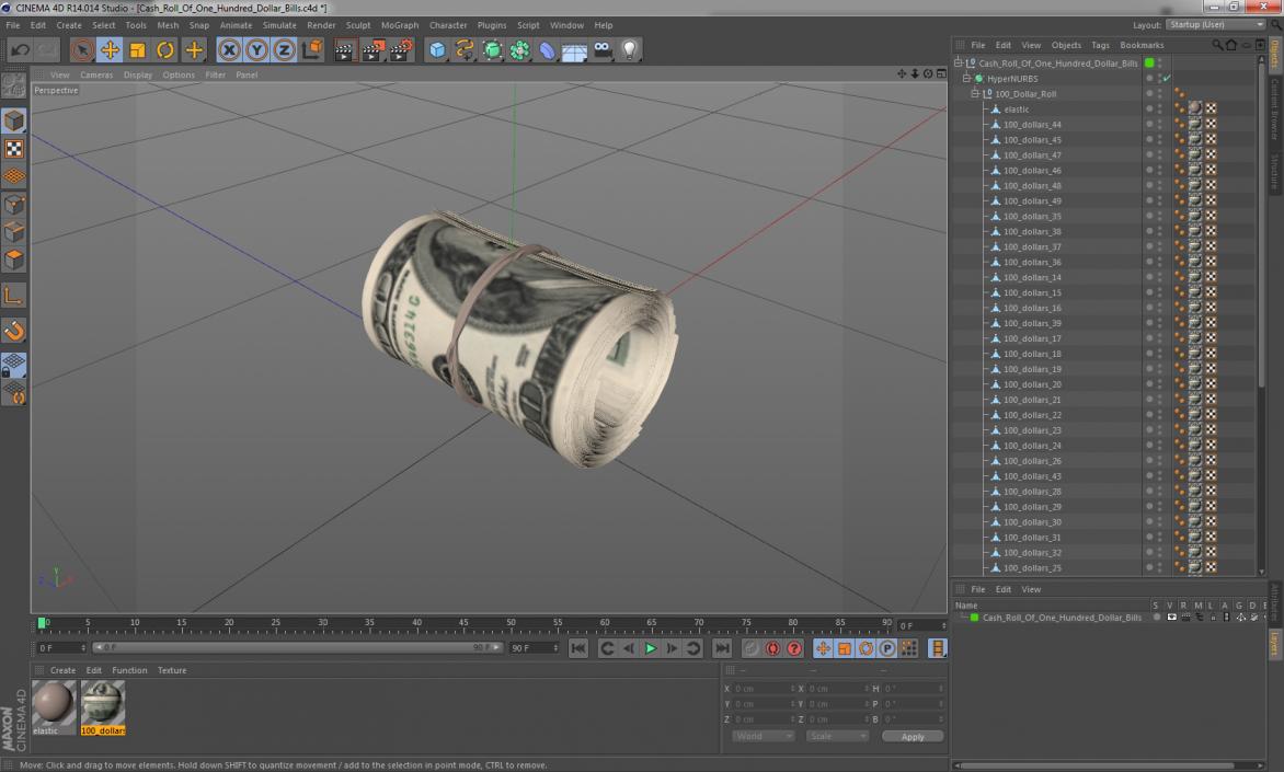 Cash Roll Of One Hundred Dollar Bills 3D