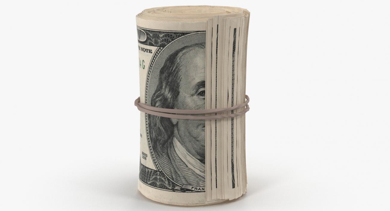 Cash Roll Of One Hundred Dollar Bills 3D