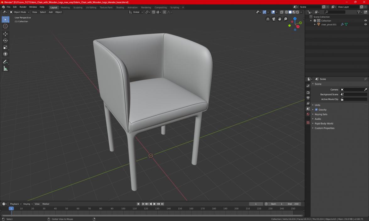 Fabric Chair with Wooden Legs for 3D Print 2 3D model