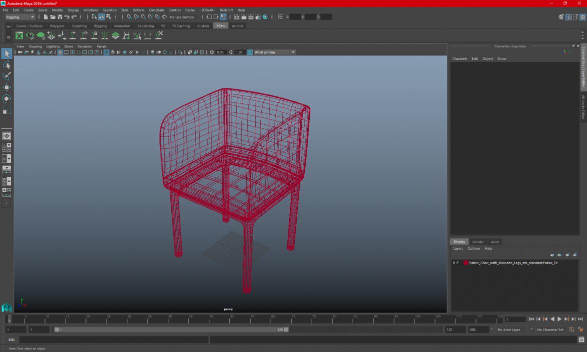 Fabric Chair with Wooden Legs for 3D Print 2 3D model