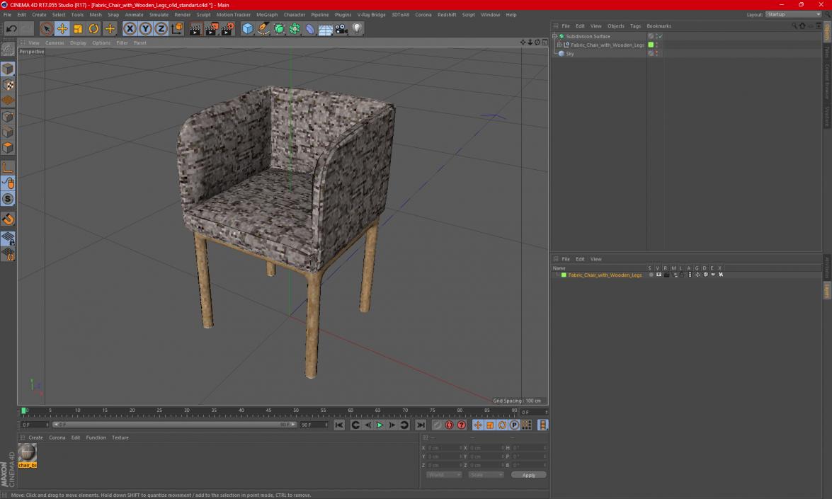 Fabric Chair with Wooden Legs for 3D Print 2 3D model