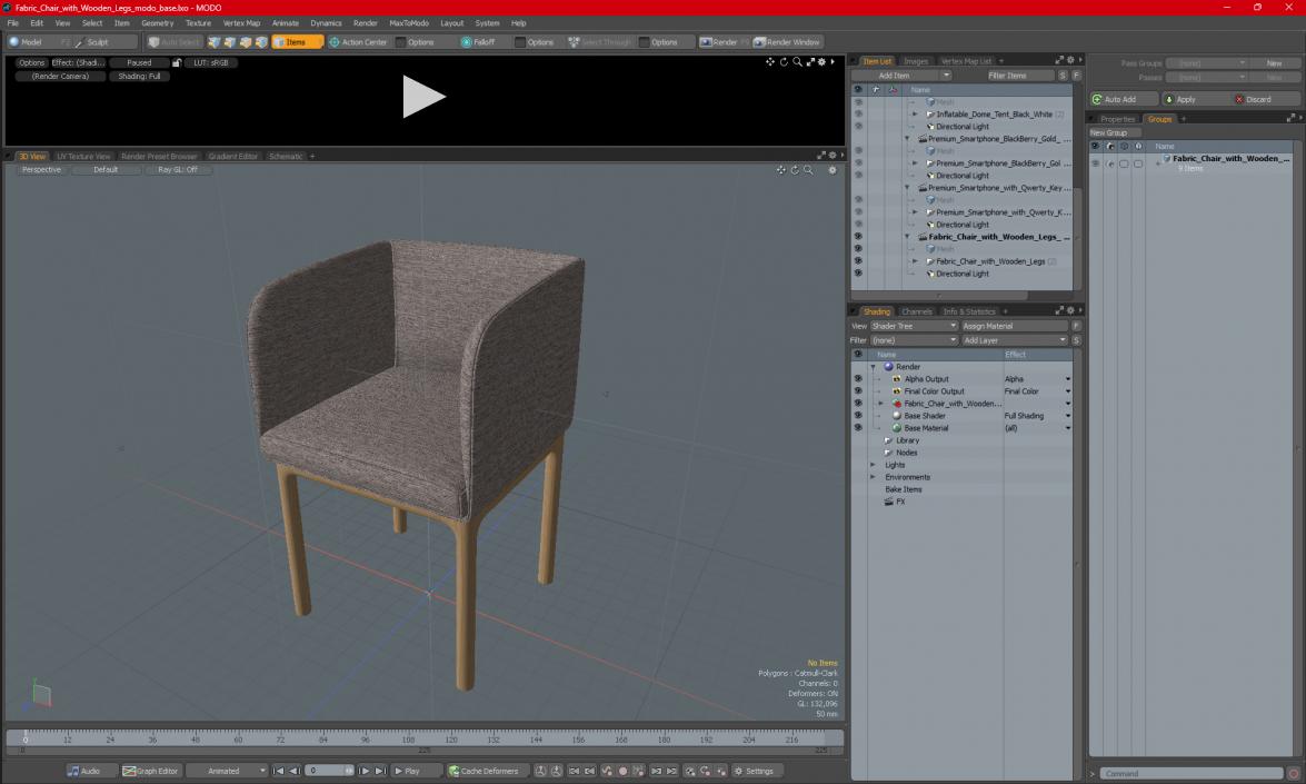 Fabric Chair with Wooden Legs for 3D Print 2 3D model