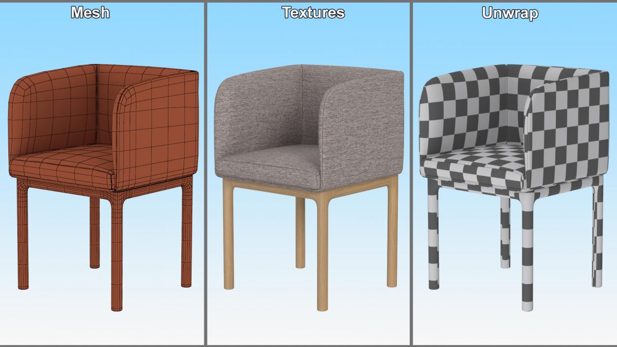 Fabric Chair with Wooden Legs for 3D Print 2 3D model