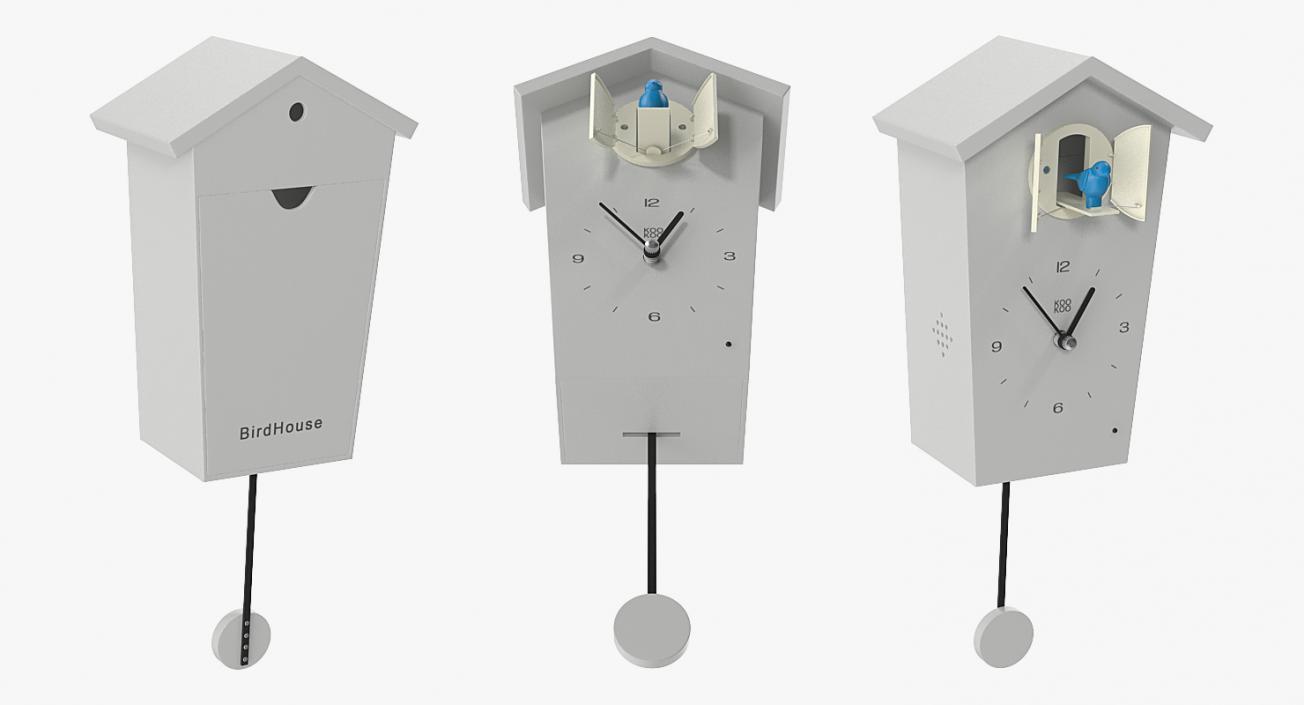 Pendulum Regulated Cuckoo Clock White Rigged 3D model