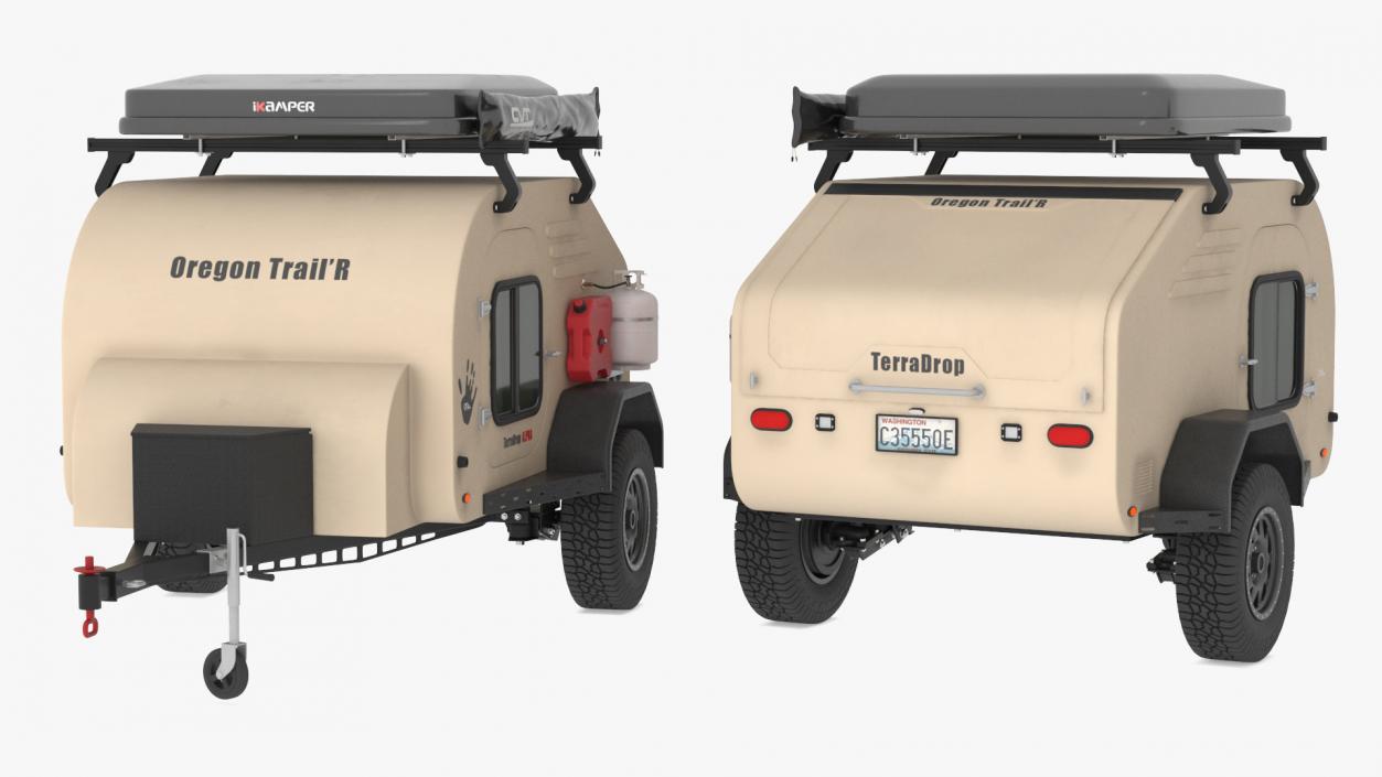 Camping Beige Trailer Teardrop Lights On 2 3D