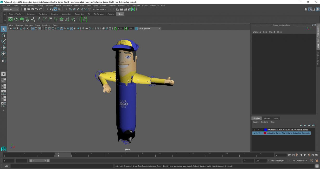 3D Inflatable Barker Right Hand Animated for Maya