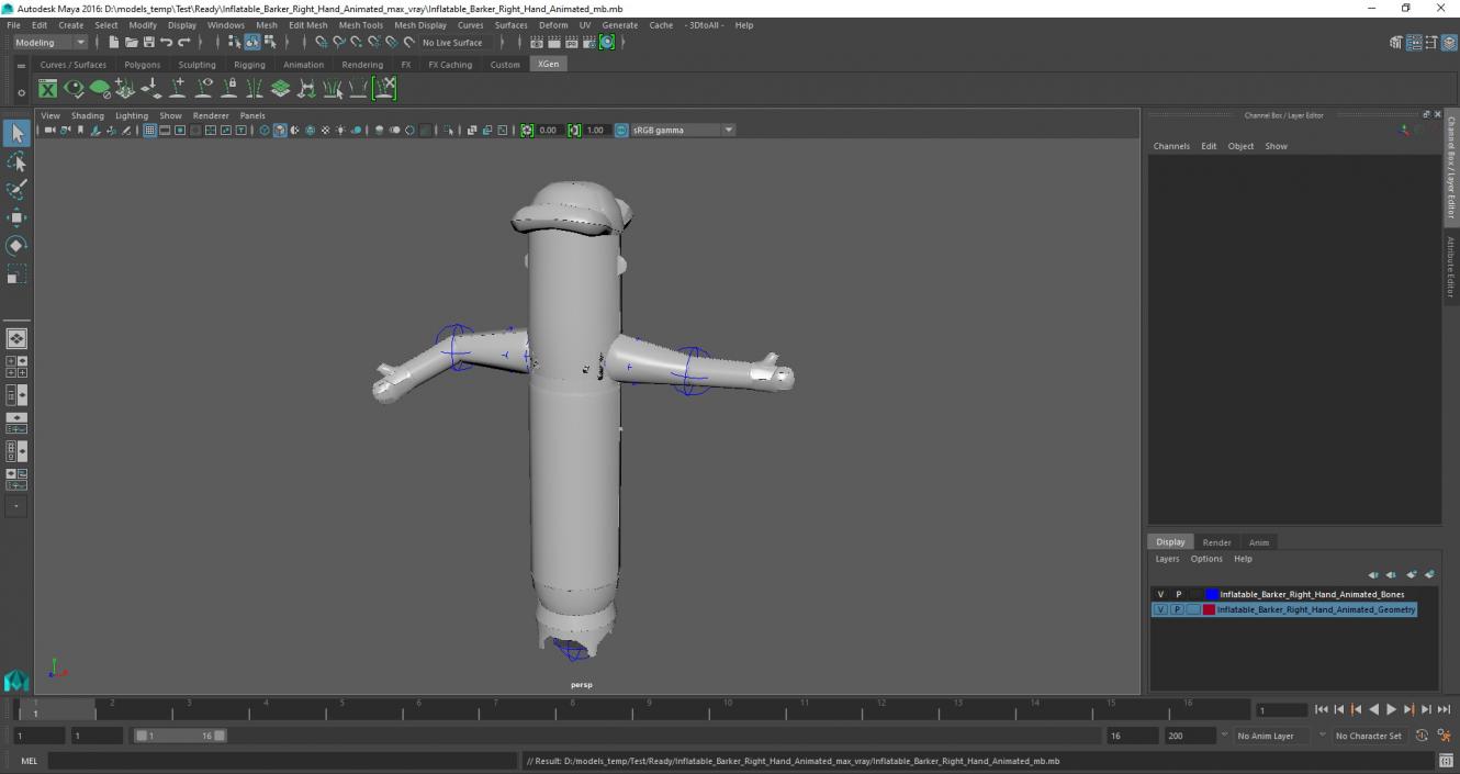 3D Inflatable Barker Right Hand Animated for Maya