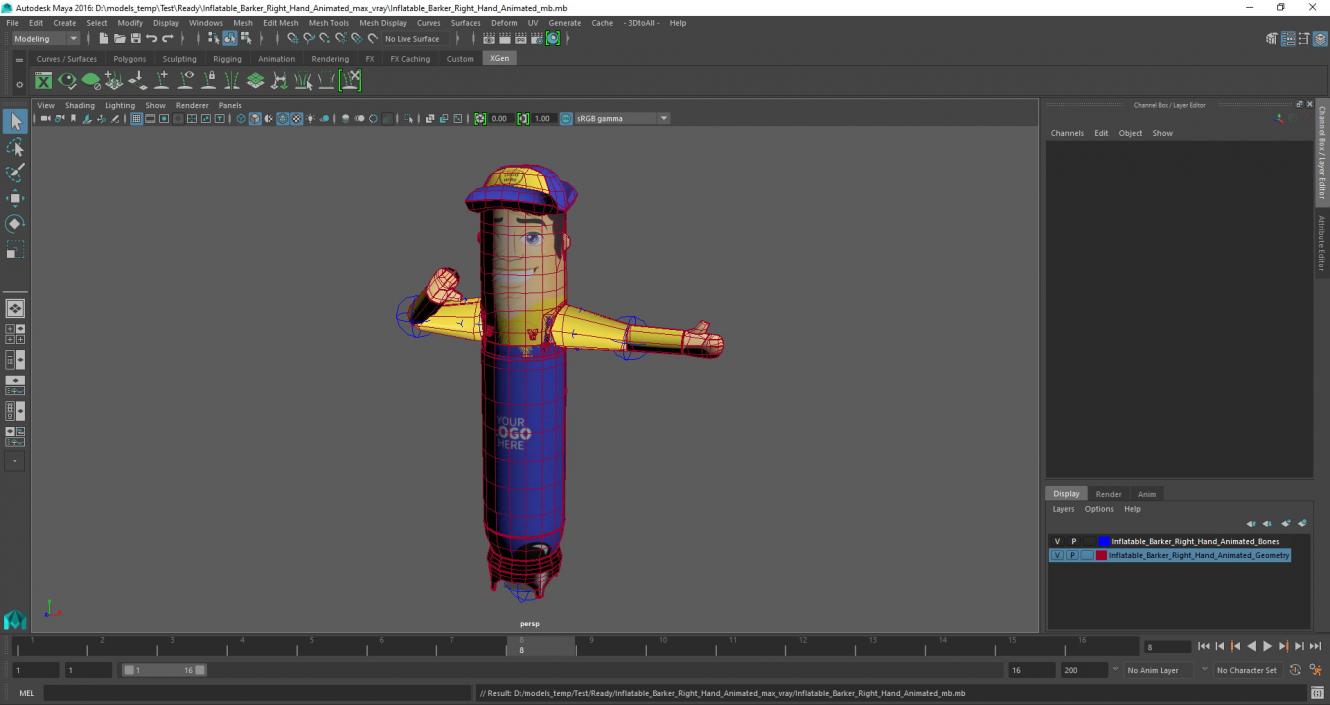 3D Inflatable Barker Right Hand Animated for Maya