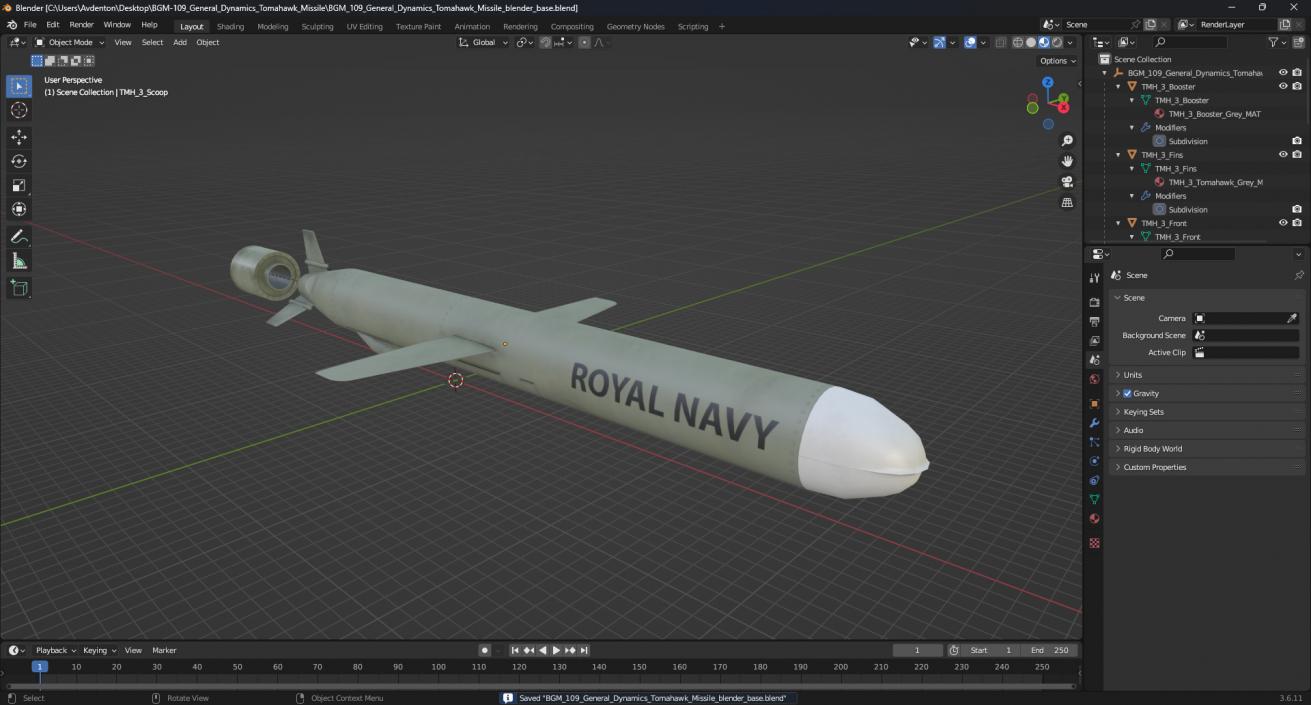 3D BGM-109 General Dynamics Tomahawk Missile