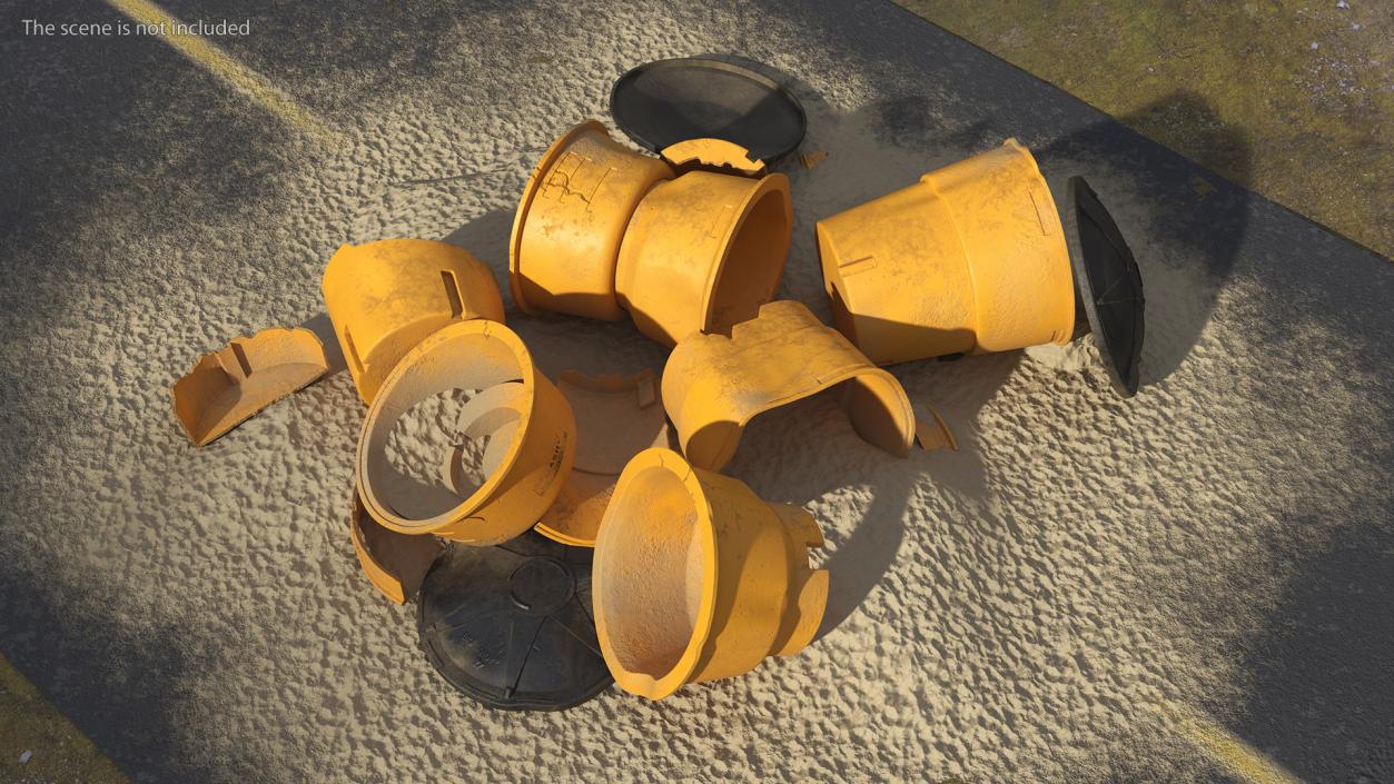 3D Road Section with Sand Barrels Crashed model