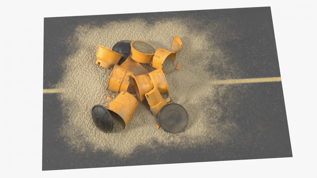 3D Road Section with Sand Barrels Crashed model