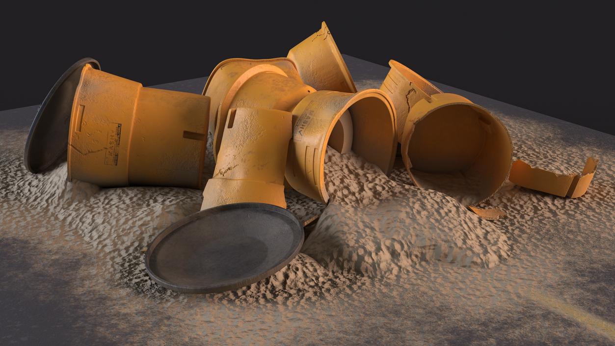 3D Road Section with Sand Barrels Crashed model