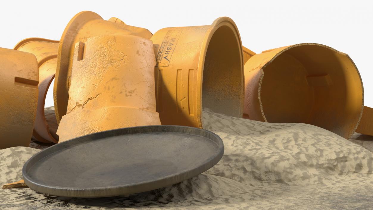 3D Road Section with Sand Barrels Crashed model