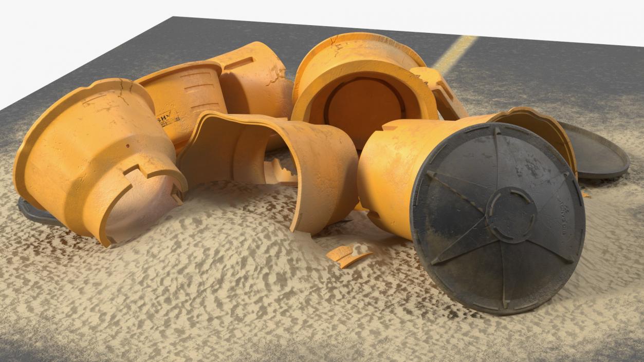 3D Road Section with Sand Barrels Crashed model