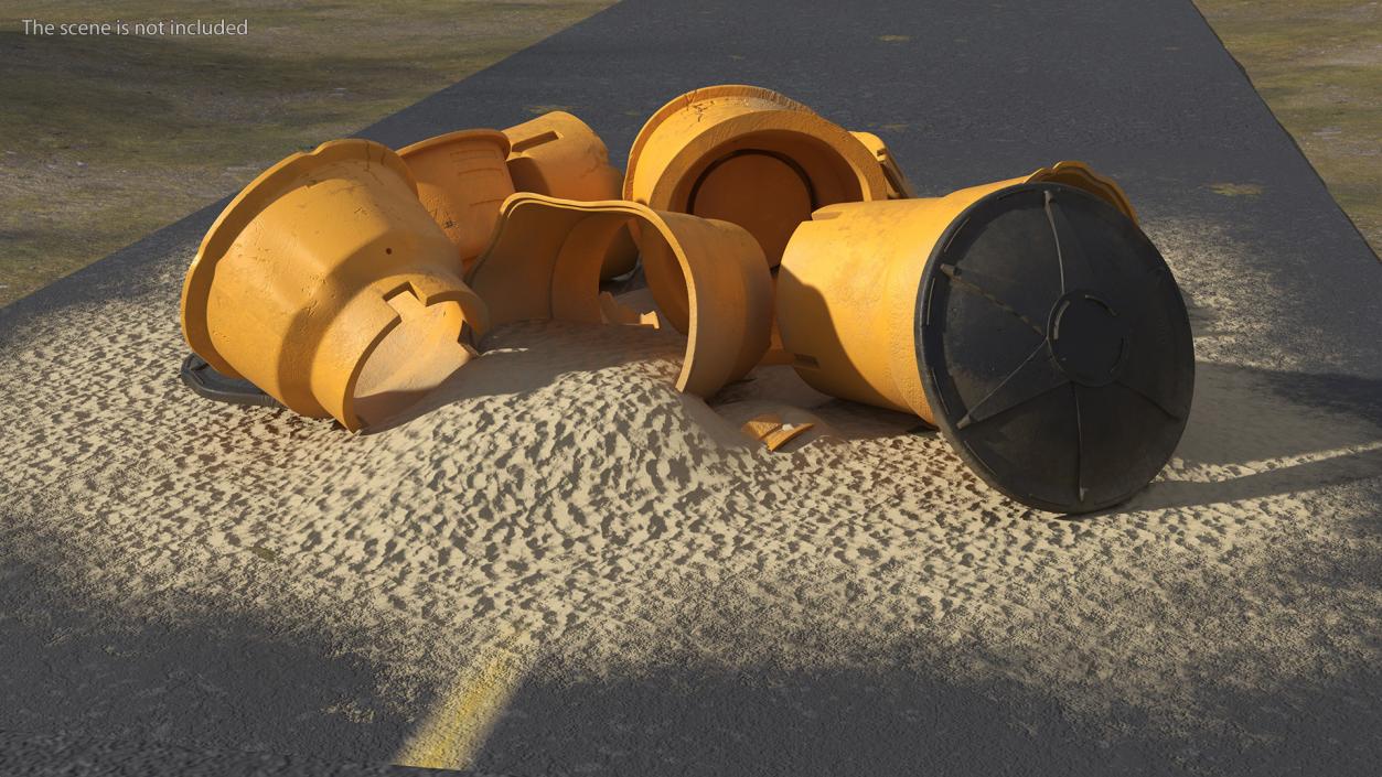 3D Road Section with Sand Barrels Crashed model