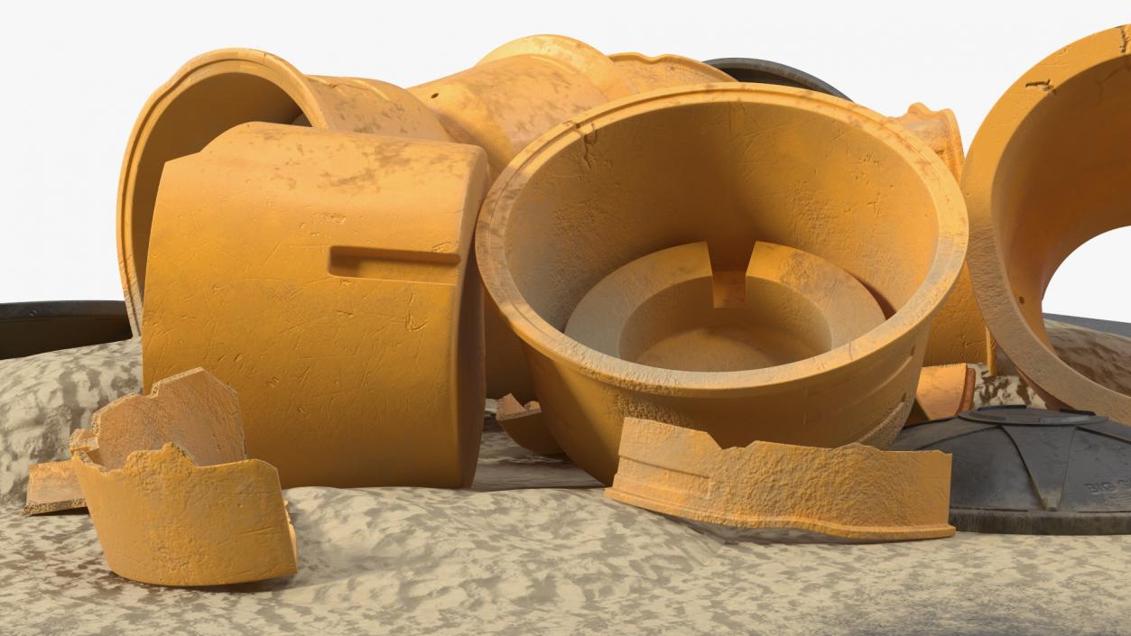 3D Road Section with Sand Barrels Crashed model