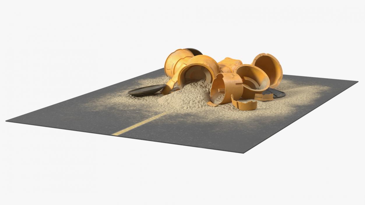 3D Road Section with Sand Barrels Crashed model