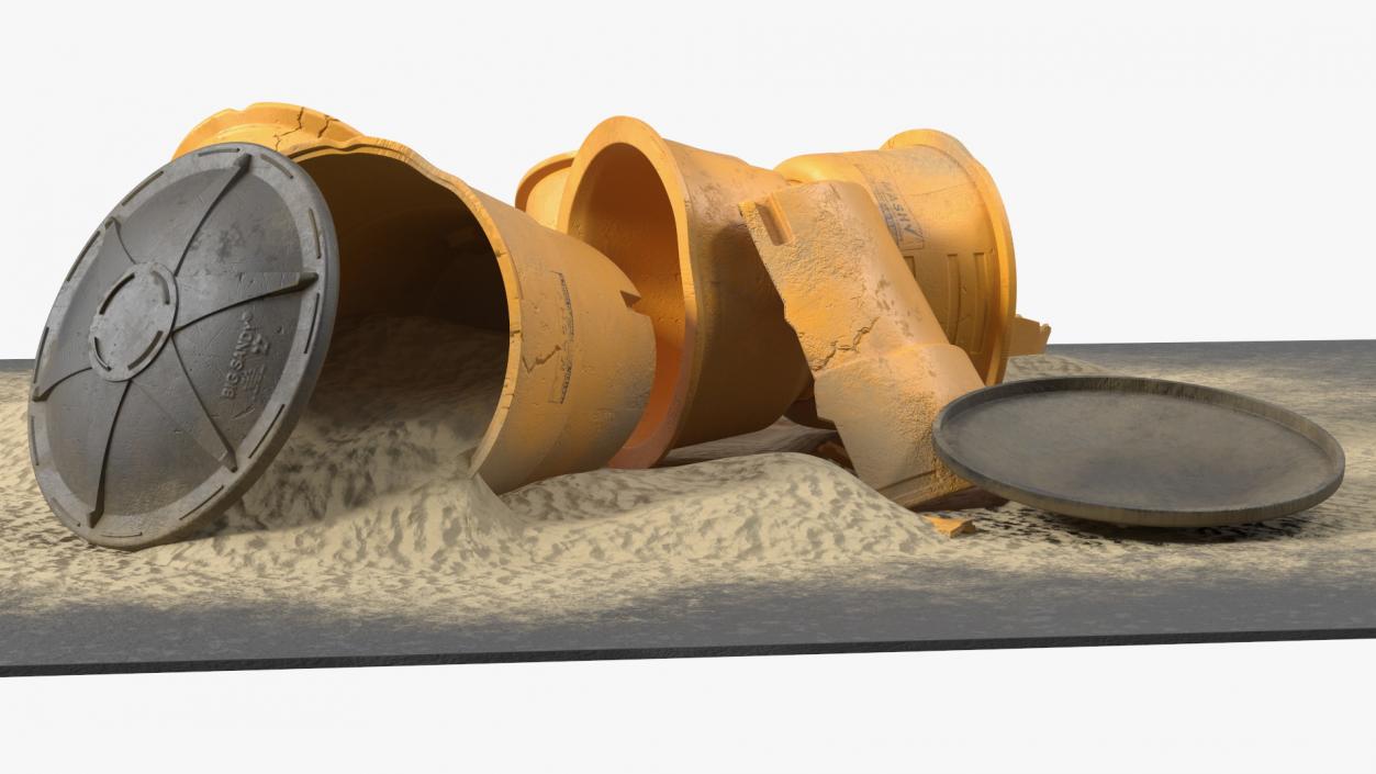 3D Road Section with Sand Barrels Crashed model