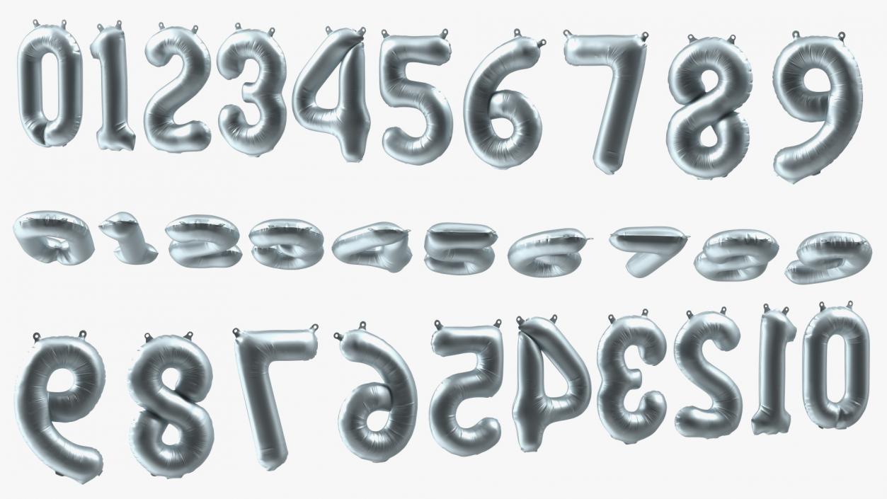 3D Balloon Numbers Set Silver