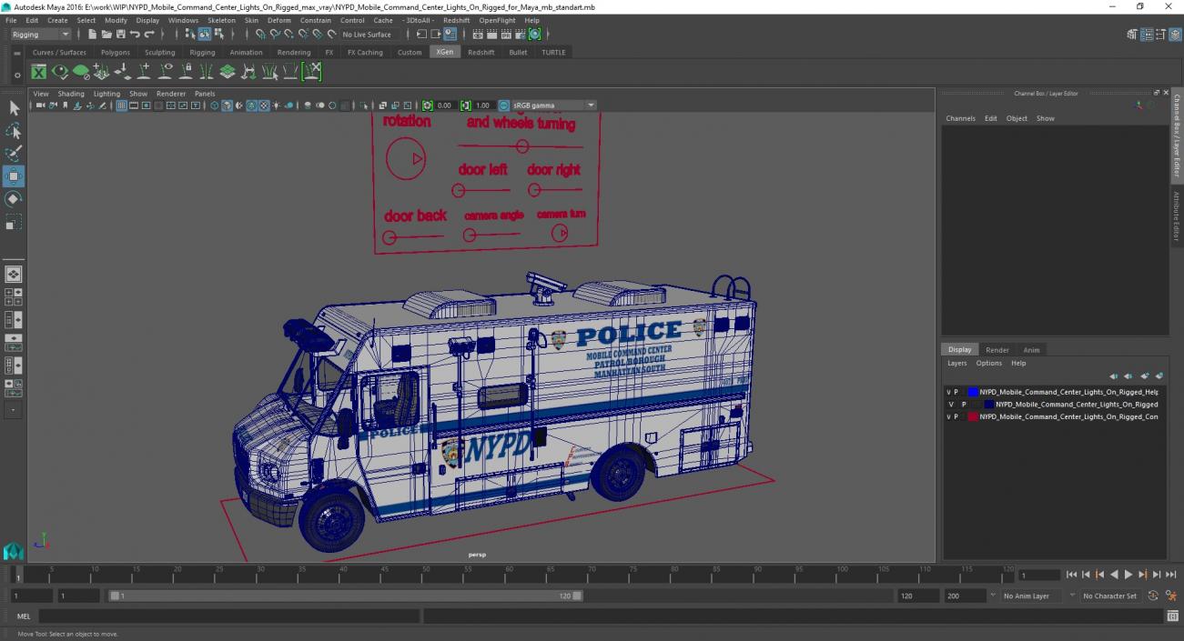 NYPD Mobile Command Center Lights On Rigged for Maya 3D