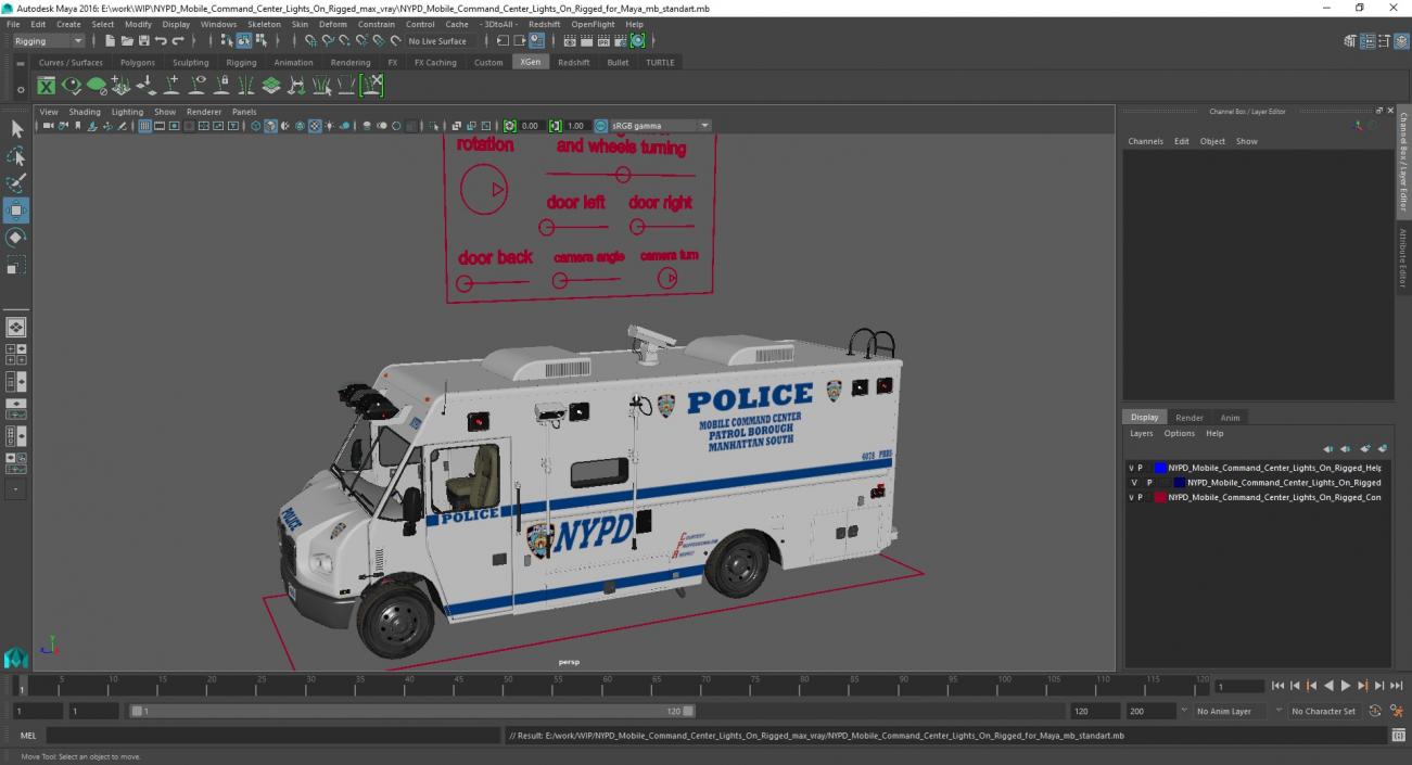 NYPD Mobile Command Center Lights On Rigged for Maya 3D