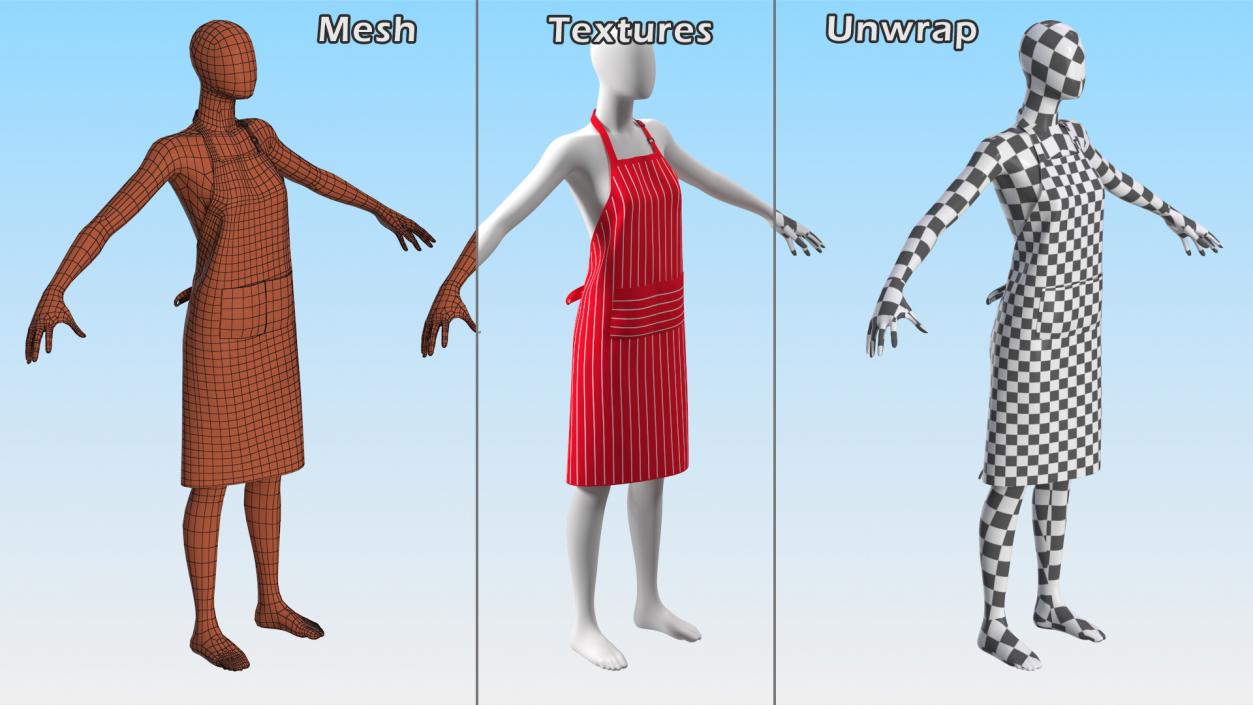 3D model Cooking Apron Striped on Women Mannequin