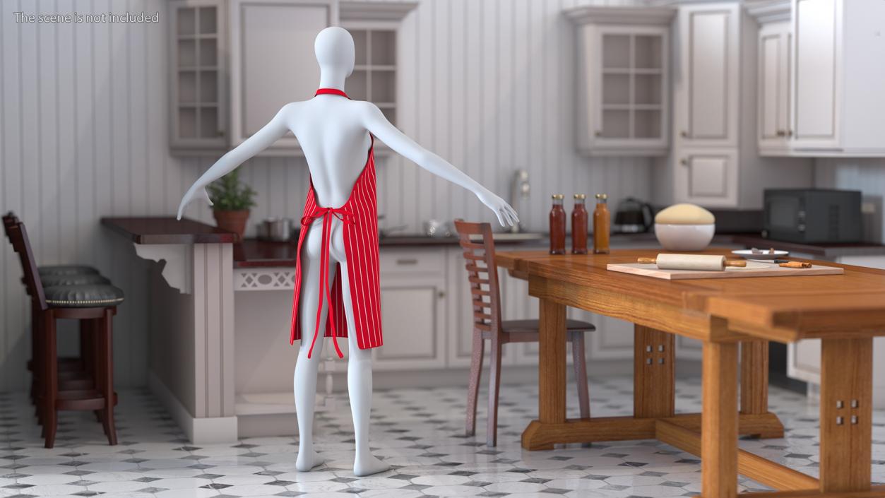 3D model Cooking Apron Striped on Women Mannequin