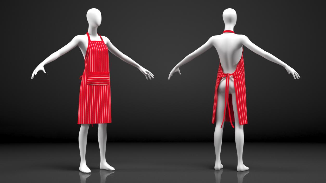 3D model Cooking Apron Striped on Women Mannequin