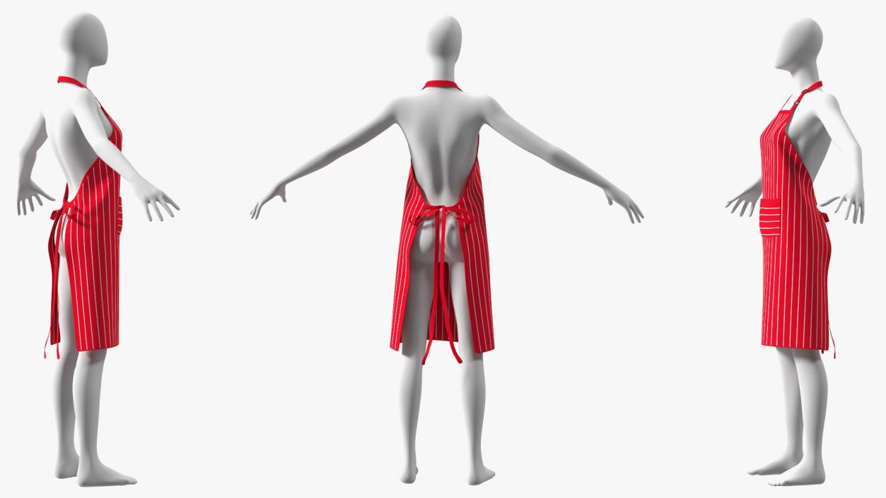 3D model Cooking Apron Striped on Women Mannequin