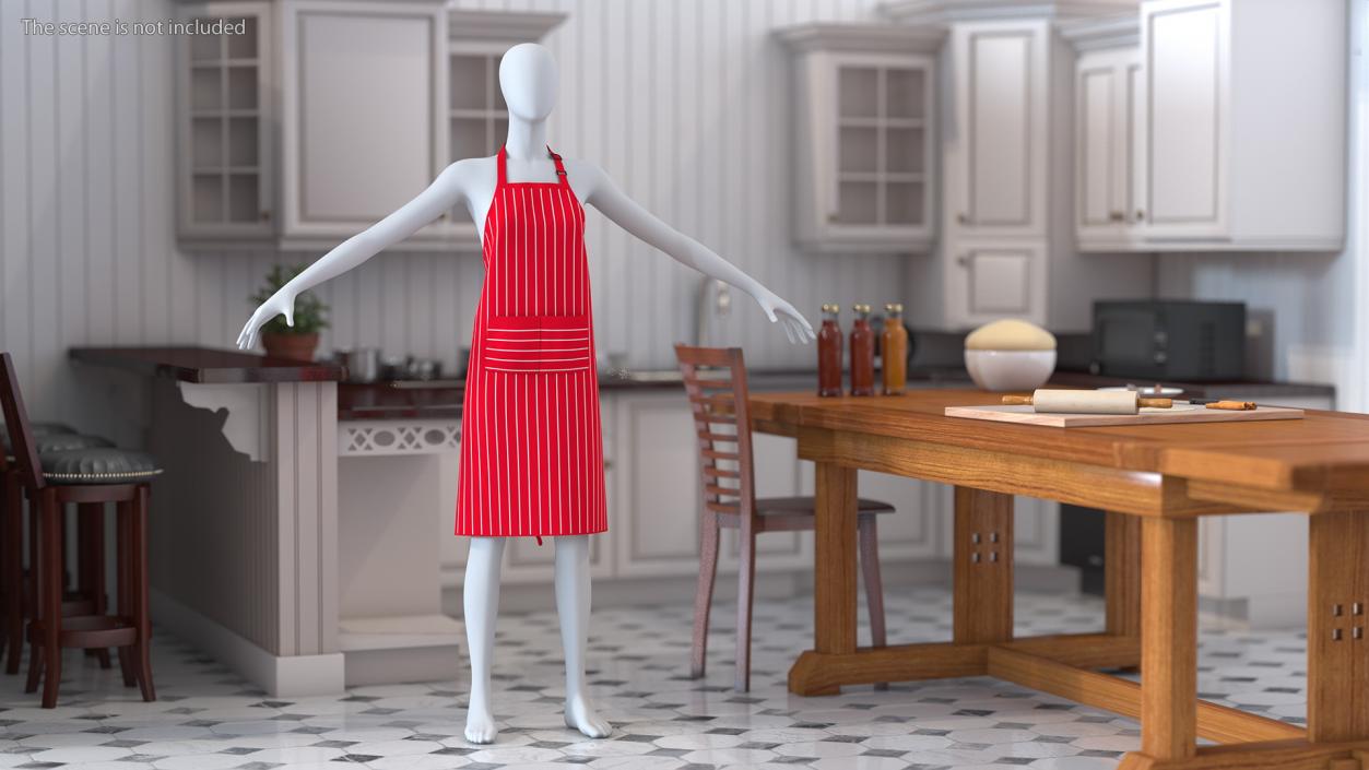 3D model Cooking Apron Striped on Women Mannequin