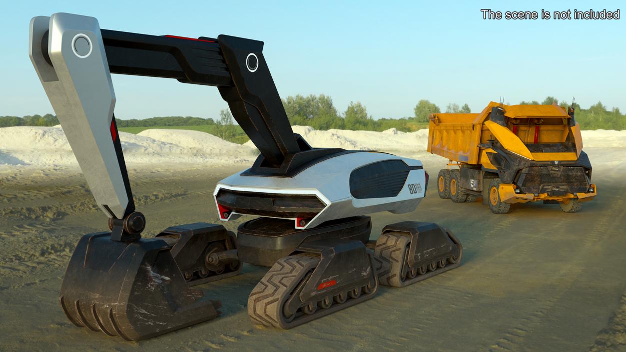 3D Excavator SciFi Concept Old Rigged 2