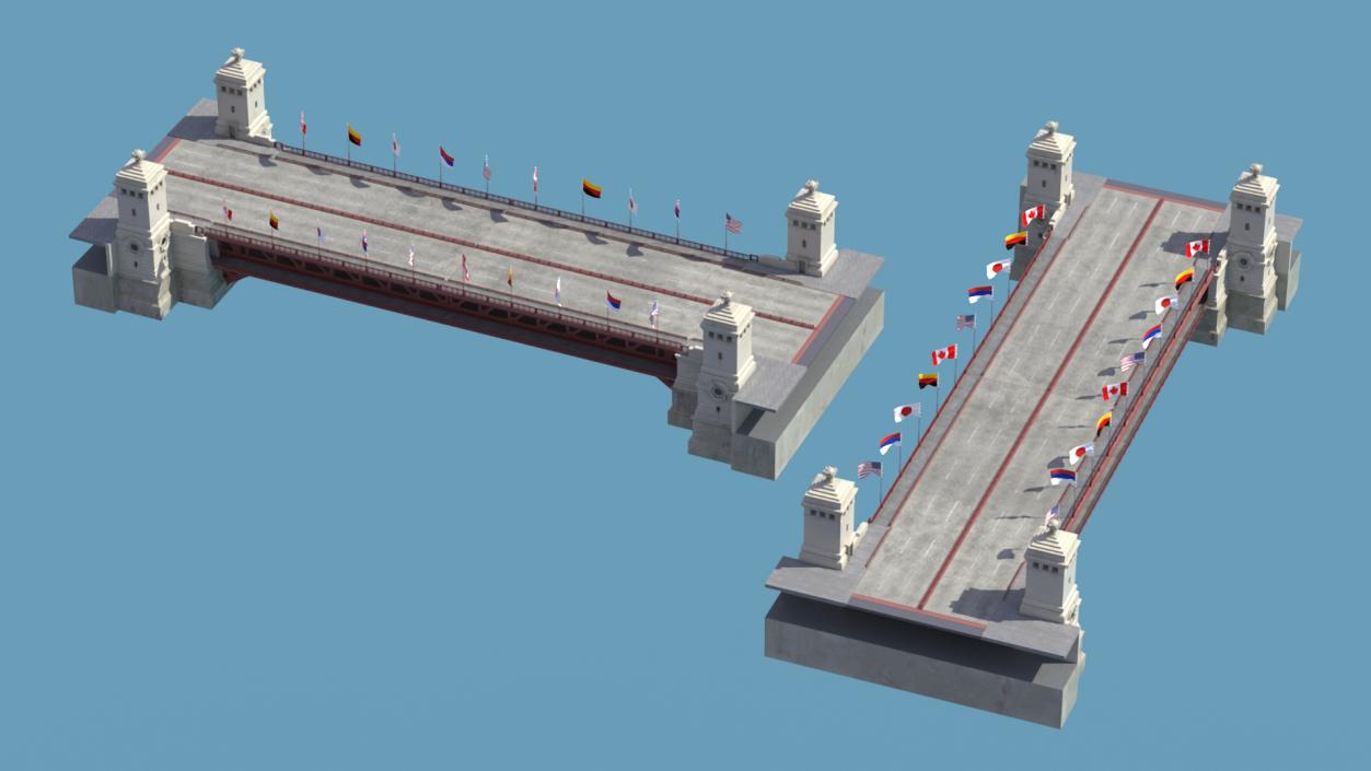 Chicago Drawbridge with Flags Lowered 3D