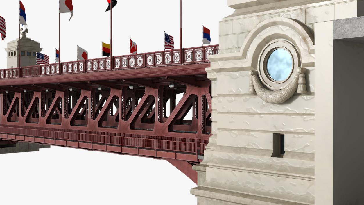 Chicago Drawbridge with Flags Lowered 3D