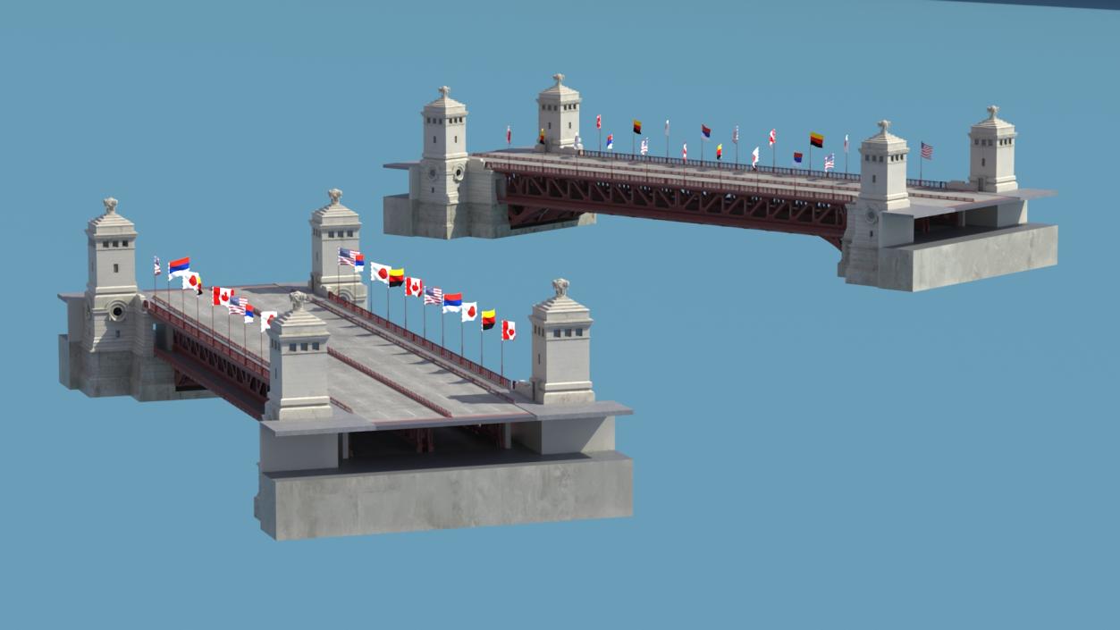 Chicago Drawbridge with Flags Lowered 3D