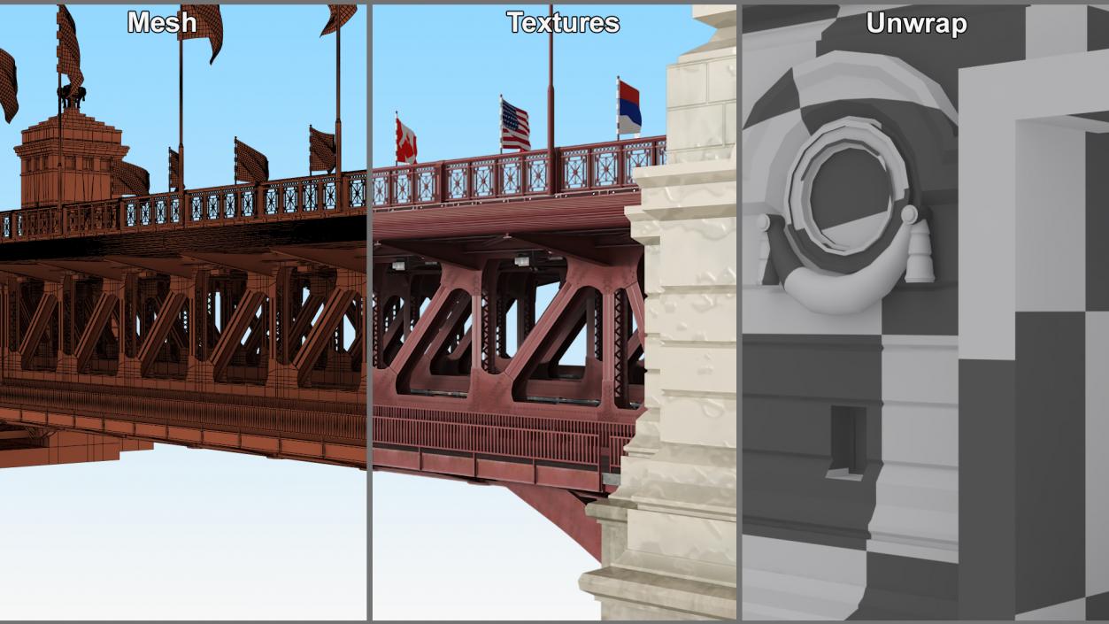 Chicago Drawbridge with Flags Lowered 3D