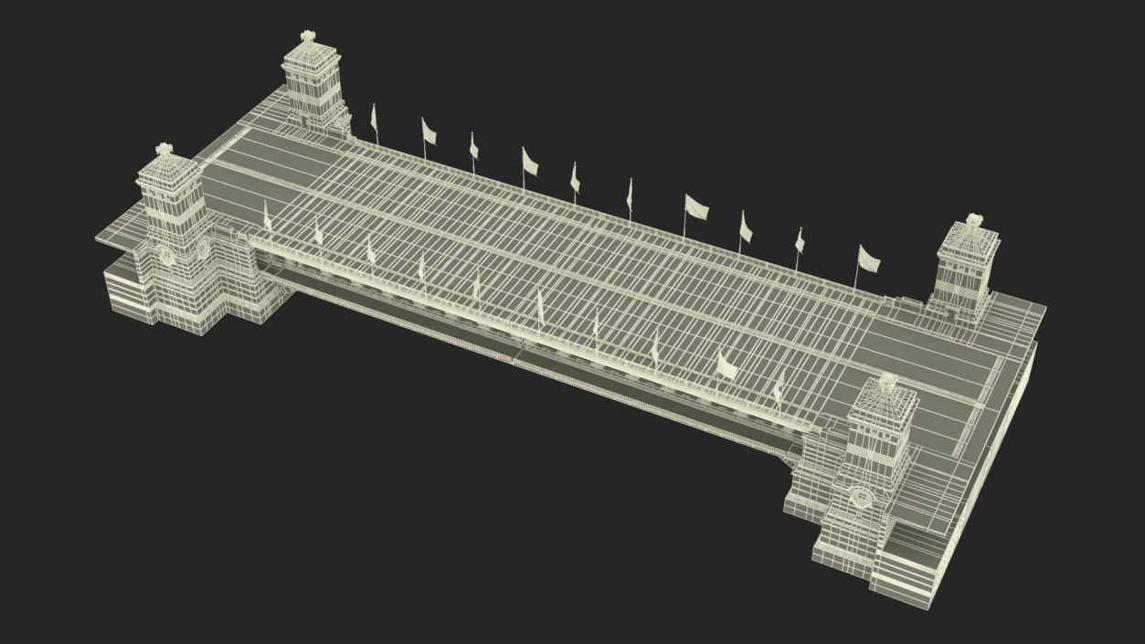 Chicago Drawbridge with Flags Lowered 3D