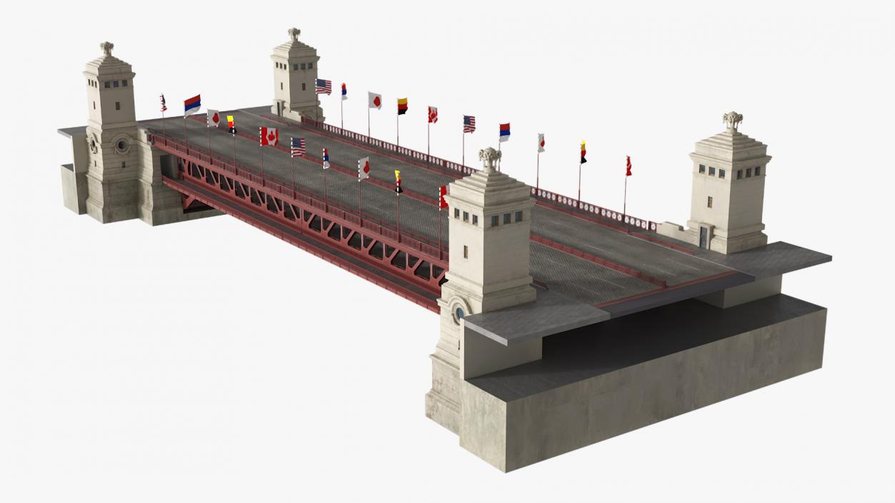 Chicago Drawbridge with Flags Lowered 3D